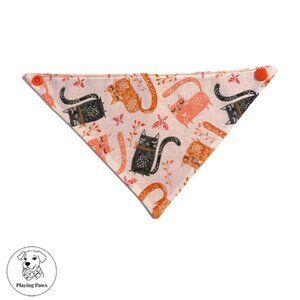Handmade Double-Sided Snap-On Orange Cotton Cat Bandana